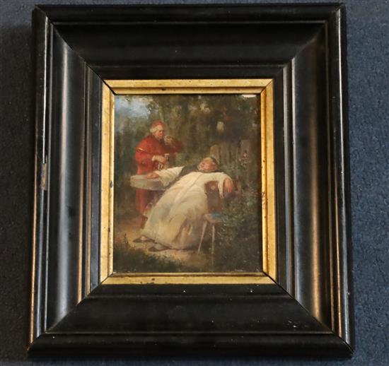 19th century Austrian School Clerics in a garden 5 x 4in.